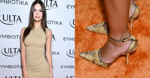 Emily Ratajkowski a purtat pantofi cu toc de 10 cm și imprimeu de șarpe la un eveniment din LA