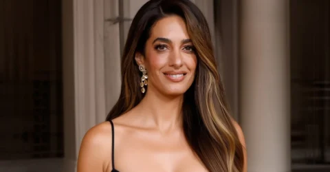 Amal Clooney surprinde cu o fustă de piele Elie Saab și un nou look radical